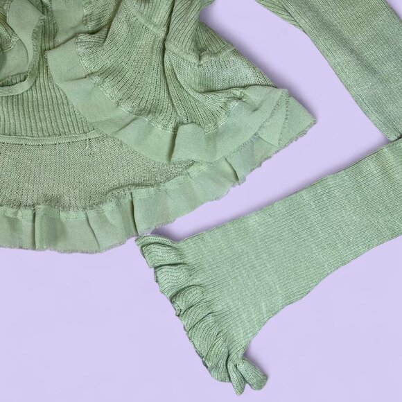 Urban Outfitters Green Y2K Ruffle Tie Front Cropped Top – Size Small - Picture 3 of 8